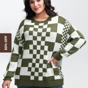 Bloomchic Women's Colorblock Checkered Print Pullover Size US 26 NWT